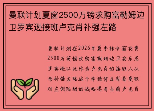曼联计划夏窗2500万镑求购富勒姆边卫罗宾逊接班卢克肖补强左路 曼联计划夏窗2500万镑求购富勒姆边卫罗宾逊接班卢克肖补强左路